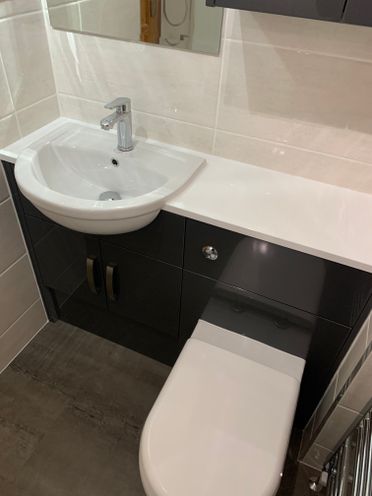 Dura Semi Recess Basin & Linslade Mono Basin Mixer. Woodstock Graphite Grey Furniture.
