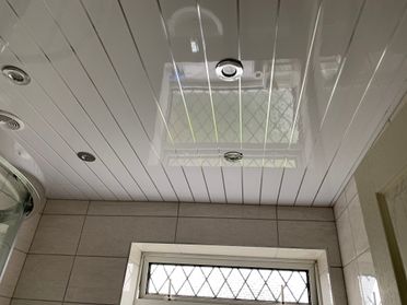 White And Silver Strip Ceiling Panel With SpotLights